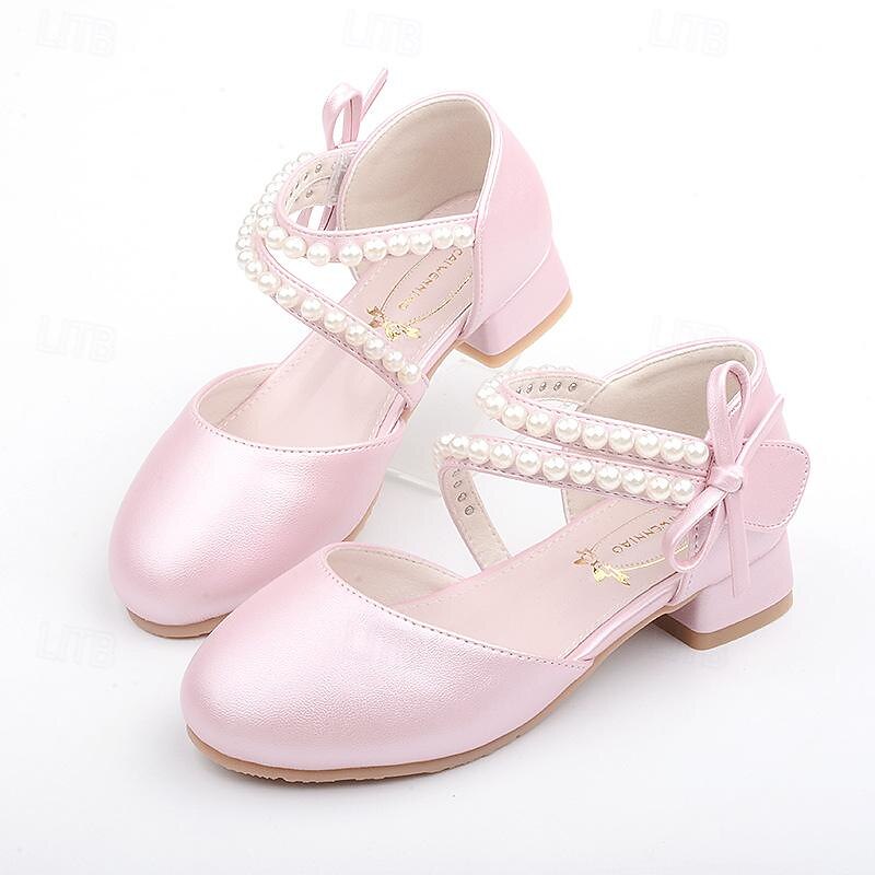 Girls' Heels Dress Shoes Flower Girl Shoes Princess Shoes School Shoes Faux Leather Portable Breathability Non-slipping Princess Shoes Big Kids(7years +) Little Kids(4-7ys) Gift Daily Walking Pearl3