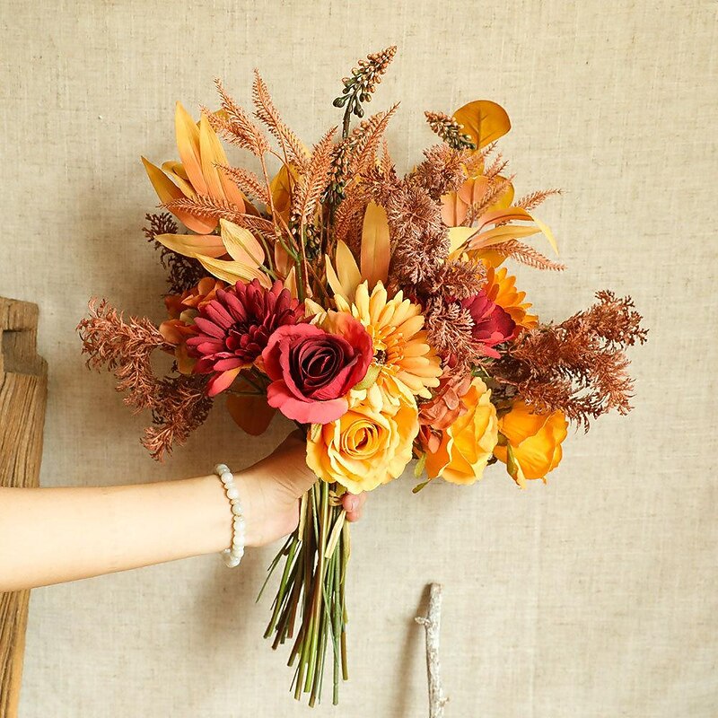 Decorative Autumn Color Bouquet Manufacturer With Simulated Flowers Artificial Flowers Green Plants Wedding Ins Style2
