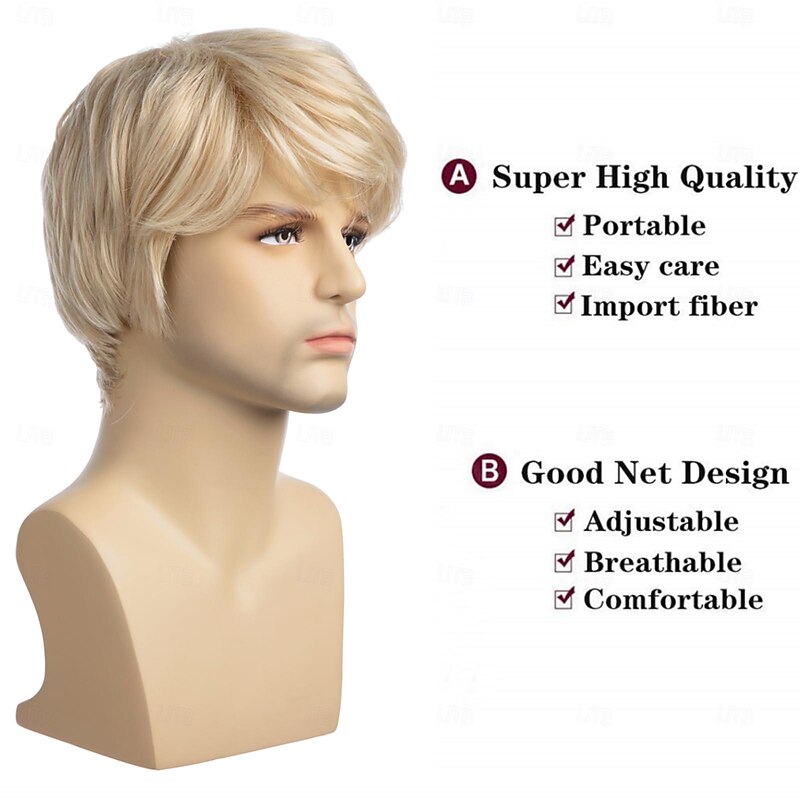Mens Wig Short Blonde Wig Short Layered Synthetic Hair for Male Cosplay Anime Halloween Wig3