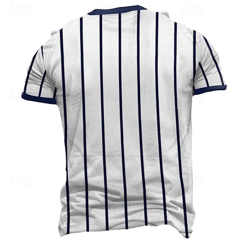 Men's Graphic Stripes Baseball T shirt Henley Shirt Short Sleeve 3D Print Fashion Classic Casual Sports Outdoor Holiday Going out Spring & Summer White 1 White 2 Henley Henley T-Shirt2