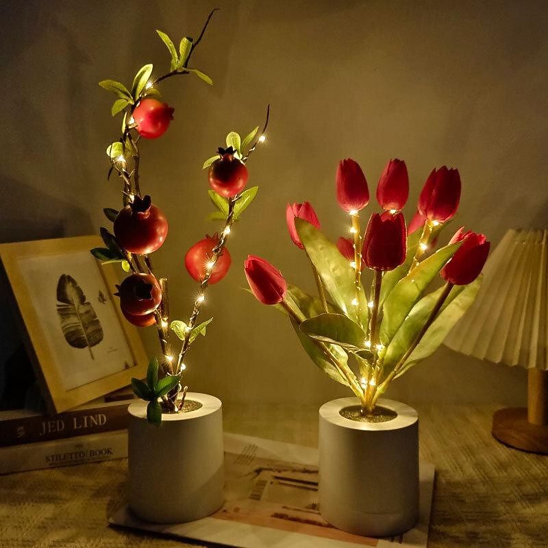 Women's Day Gifts LED Butterfly Night Light Wealth Fruit Red Fruit Atmosphere Light Room Green Plants Artificial Flowers Tulip Simulation Flower Decoration  Mother's Day Gifts for MoM3