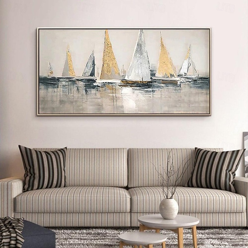 Abstract Sailboats Canvas painting hand painted Wall Art Nautical Oil Painting on Canvas handmade Modern Ocean painting Wall Art Large Seascape Sailboats  Painting for Living Room hotel decoration4