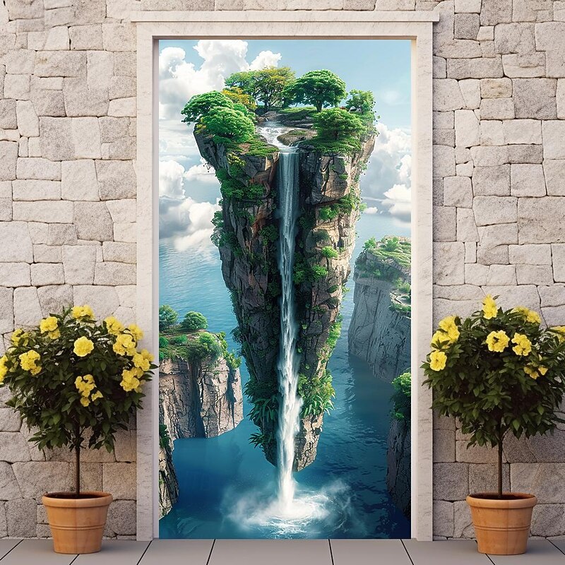 Fantasy Waterfall Cascading Door Door Covers Door Tapestry Door Curtain Decoration Backdrop Door Banner for Front Door Farmhouse Holiday Party Decor Supplies3