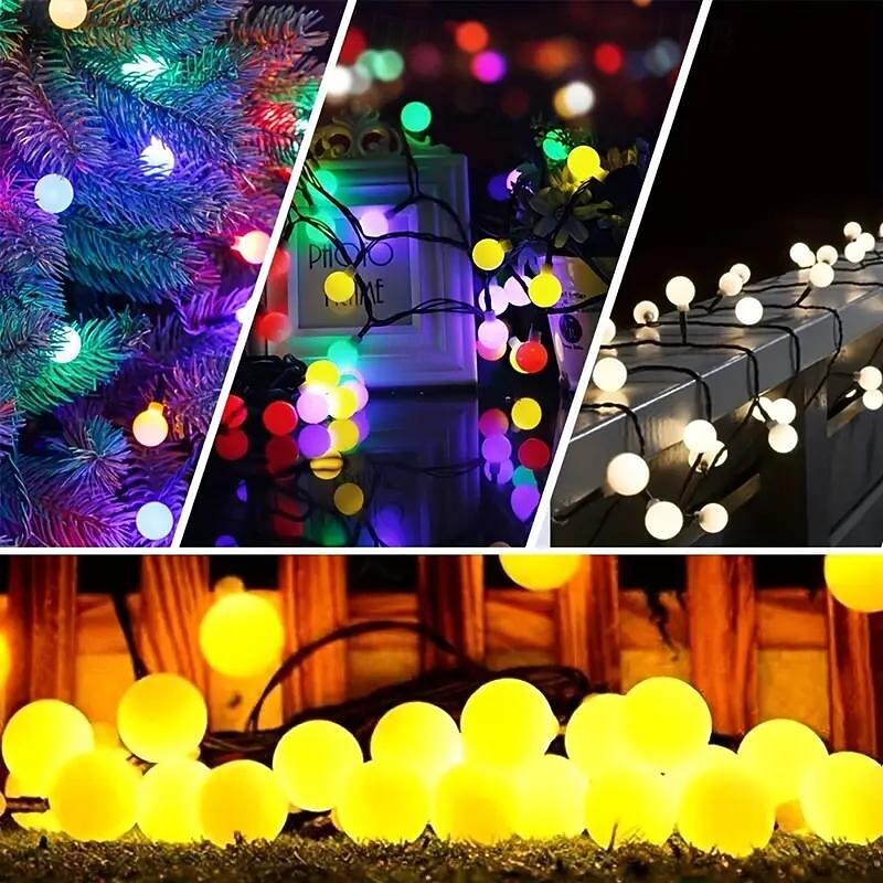 LED Solar Ball String Lights 8 Lighting Modes 30/50/100led Outdoor Waterproof Lights for Holiday Courtyard Lawn Garden Balcony Wedding Camping Party Decoration4
