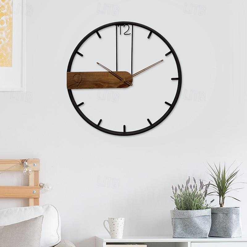 Wall Clock Metal Walnut Pointer Retro Simple Creative Light Luxury Nordic Wall Clock Home Kitchen Office Classroom School 53 60 cm