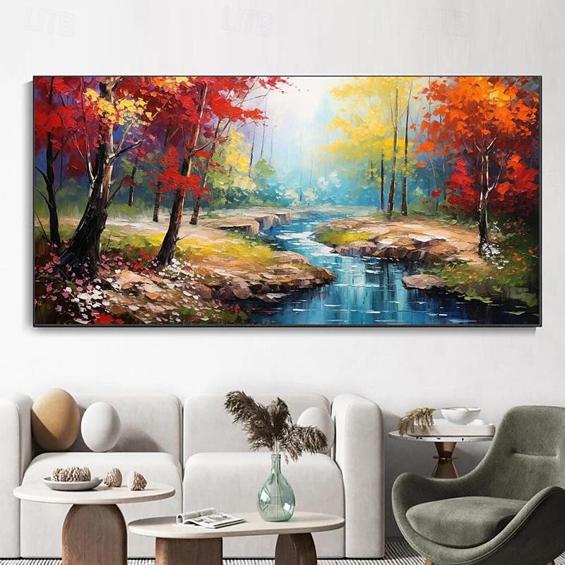 Horizontal Landscape Tree Art Original Abstract Extra Large Knife Palette Painting Hand Painted Thick Texture Modern Wall Art4