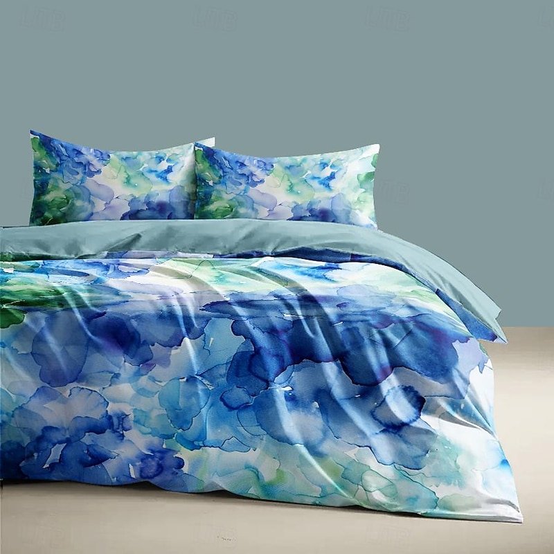 Gradient Blue Color Pattern Duvet Cover Set Comforter Set Soft 3-Piece Luxury Cotton Bedding Set Home Decor Gift King Queen Full Sizehree Piece Set4