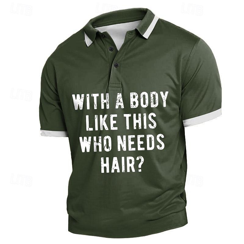 Men's Funny Polo Shirts Golf Shirt Short Sleeve Polo Shirts Collared Shirts Vintage Casual Festival Wear Party Outfits Buttons 3D Print Summer Black Blue Green3