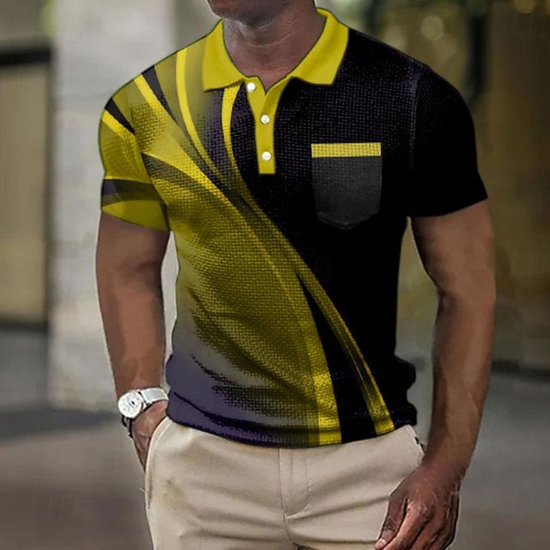 Men's Graphic Prints Geometry Waffle Polo Shirts Polo Shirts Short Sleeve Polo Shirts Turndown Casual Going out Print Summer Spring Yellow Blue Purple4
