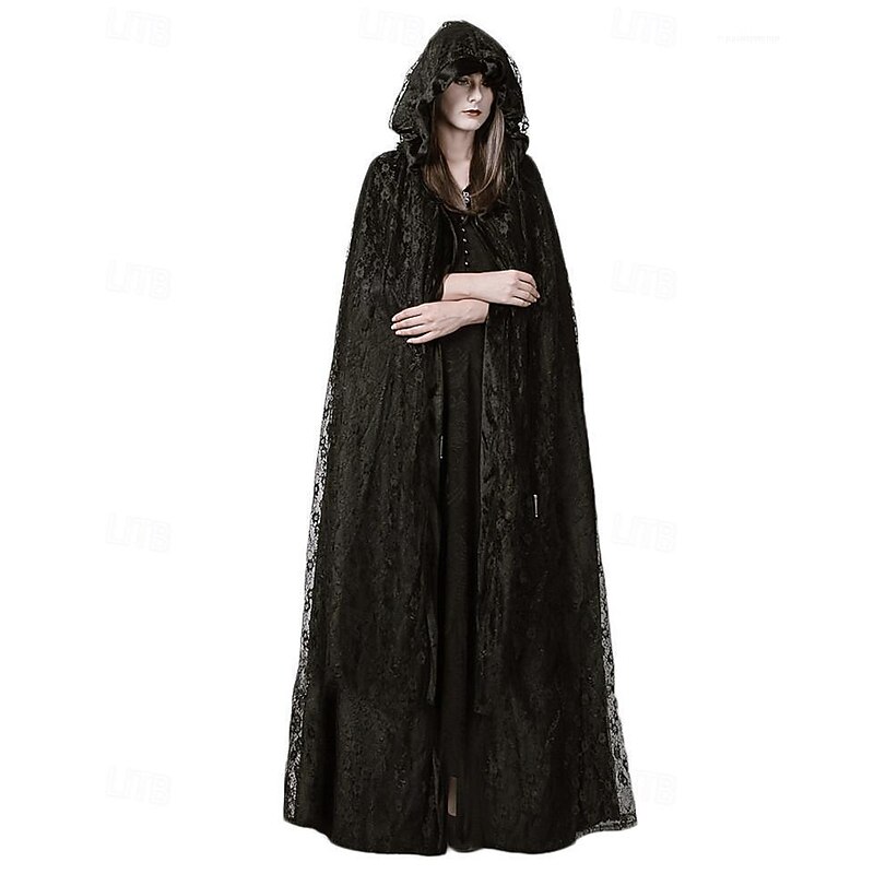 Medieval Renaissance Hooded Cloak Lady Viking Ranger Fancy Dress Women's Celtic Viking Fantasy Halloween Carnival Masquerade Performance Party LARP Adults' Cloak2