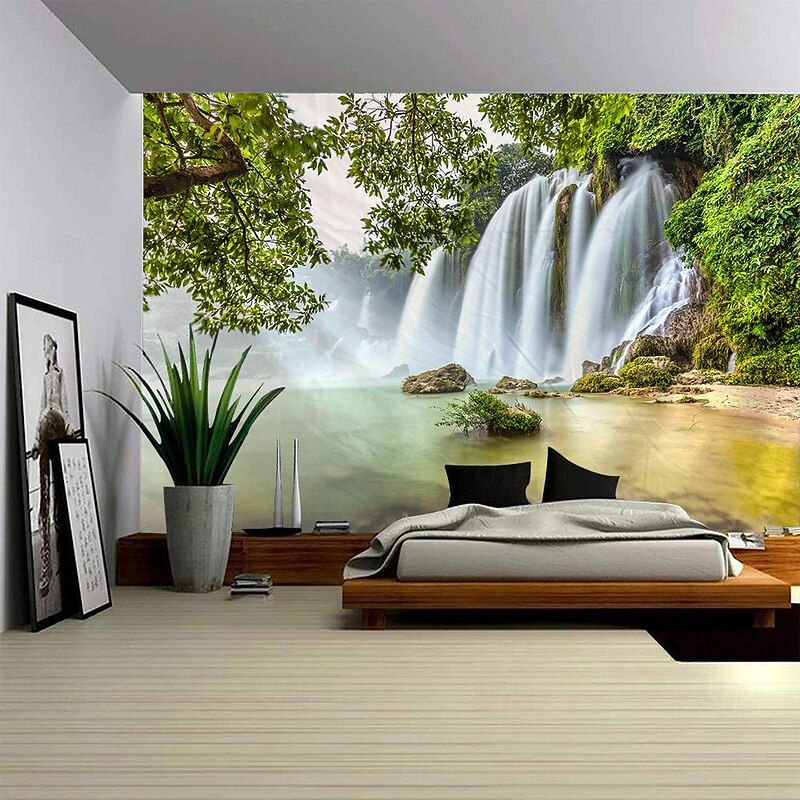 Landscape Waterfall Hanging Tapestry Wall Art Large Tapestry Mural Decor Photograph Backdrop Blanket Curtain Home Bedroom Living Room Decoration4