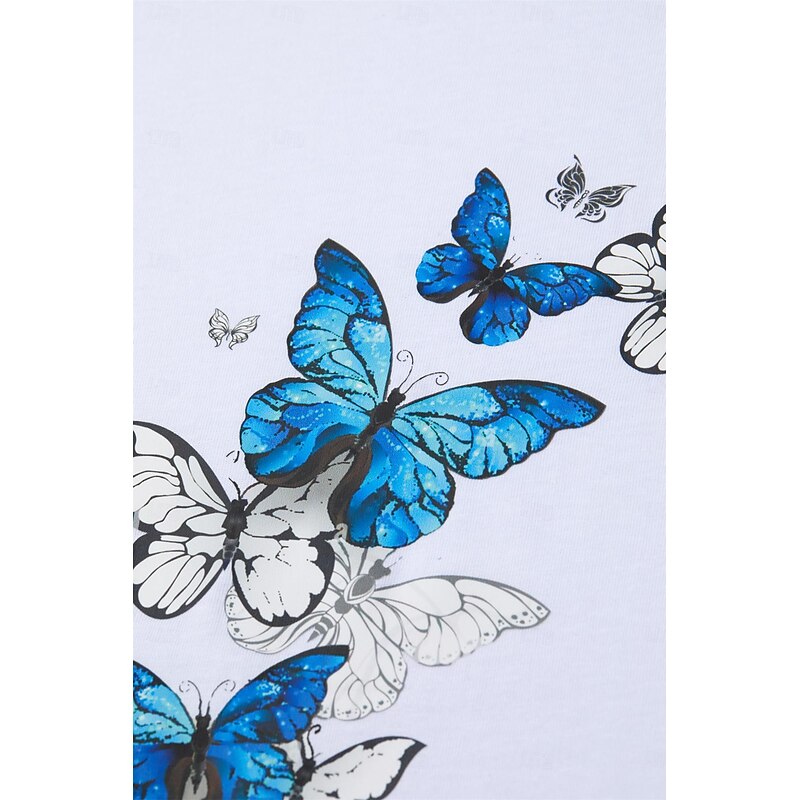 Women's T Shirt Butterfly Basic Short Sleeve T-shirt Sleeve Round Neck Regular Tops Home Daily Date Print Basic Black White Dark Pink Blue Summer 7