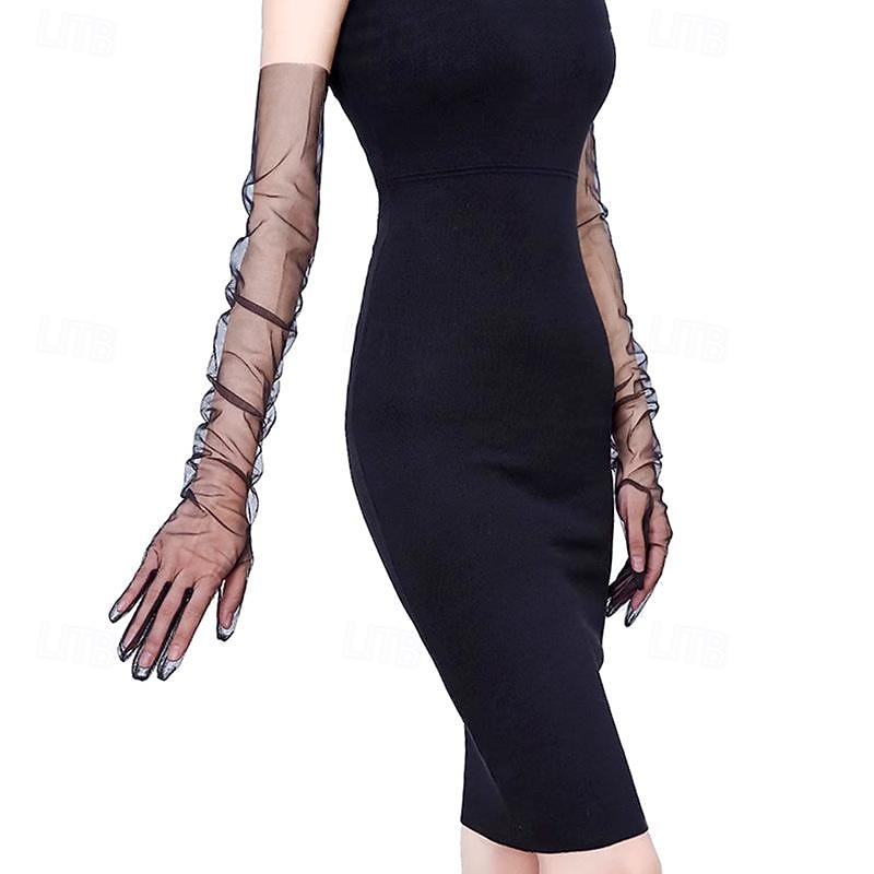 Women's Long Stretchy Mesh Tulle Sheer Gloves Costume Wedding Opera Halloween Party 1920's Dance Gloves3