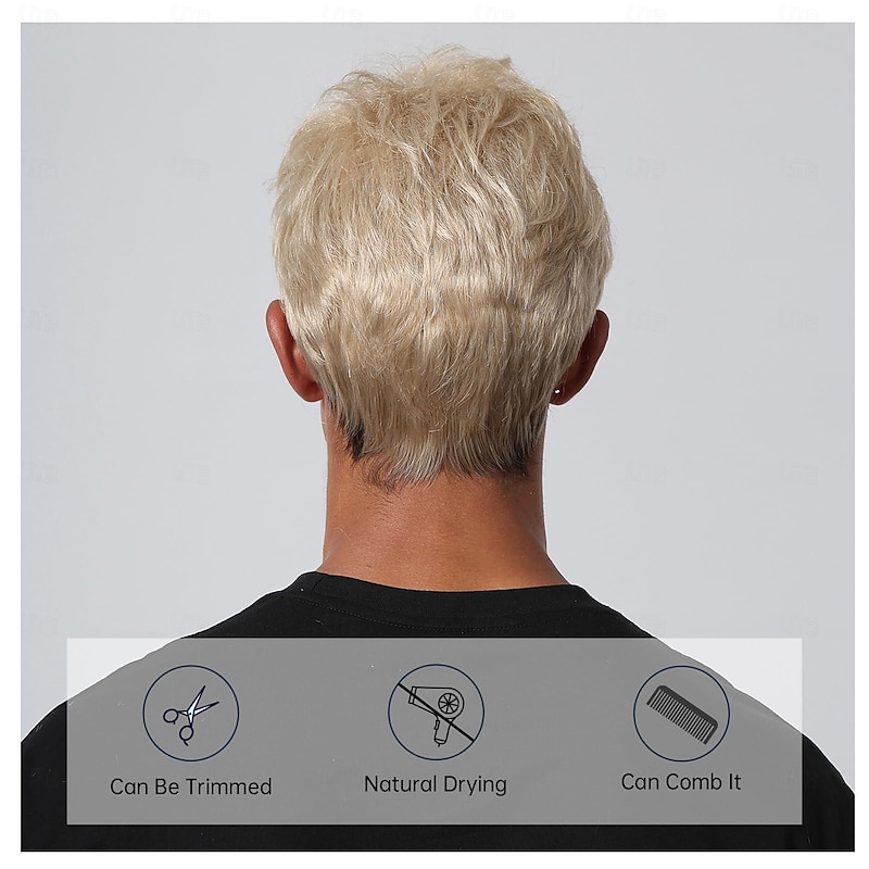Short Mens Wig Fluffy Hair Blonde Wig for Men Natural Looking Synthetic Hair Full Wig for Male Daily Cosplay Costume Use3
