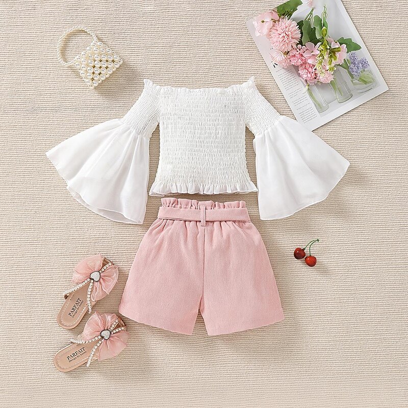 Girls' 3D Solid Color Shirt & Shorts Shorts Set Long Sleeve Fall Daily Casual Toddler 4 years+ Loose Fit2