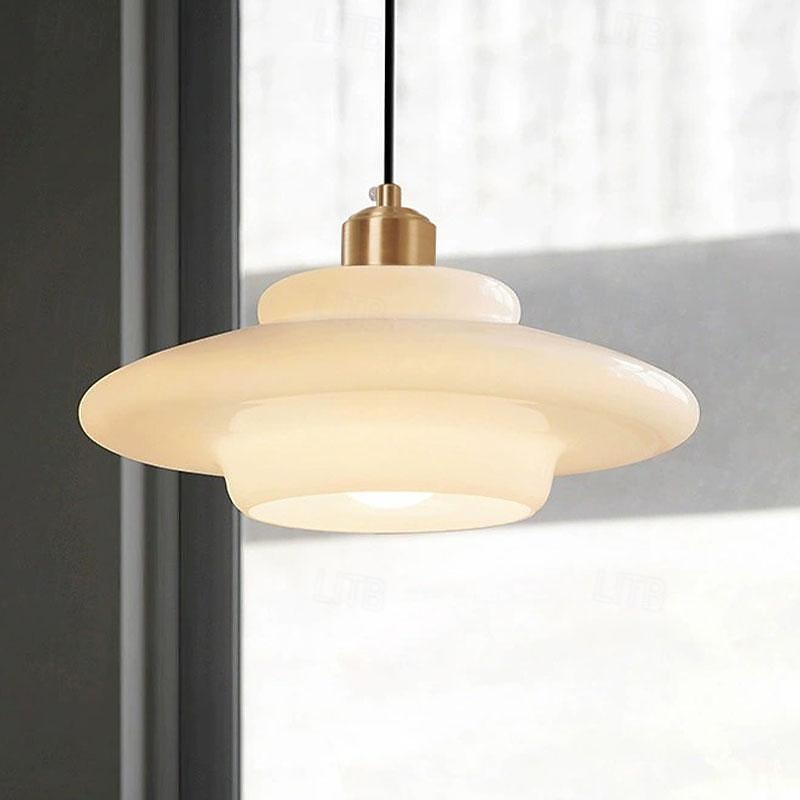 Farmhouse Drum Semi Flush Mount Ceiling Light Milk Glass Hallway Light Fixtures Ceiling Chandelier Large Gold Pole Nordic Modern Mid Century Lighting for Dining Room Ceiling Hung Opal Milk Corridor 85-265V3