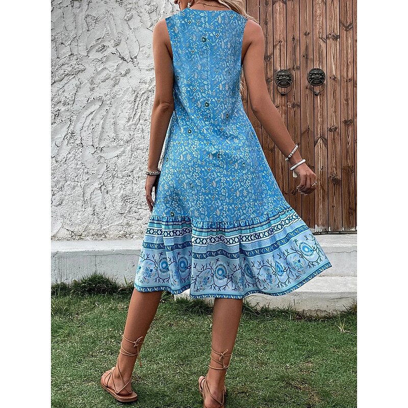 Women's Mini Dress Petite Dress A Line Dress Tank Dress Slip Dress Boho Vacation Party Casual Loose Fit Floral Sleeveless V Neck Pink Navy Blue Blue Green Summer3