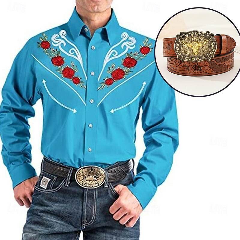 Classical Retro Vintage Blouse / Shirt Waist Belt West Cowboy Embroidered Embroidery Fancy Dress Men's Masquerade Dailywear Bachelorette Party Adults' Shirt Waist Belt All Seasons3