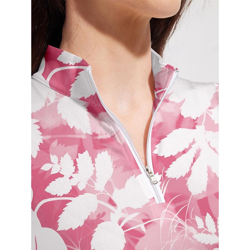 Women's Tennis Dress Golf Dress Pink Short Sleeve Dress Floral Ladies Golf Attire Clothes Outfits Wear Apparel3