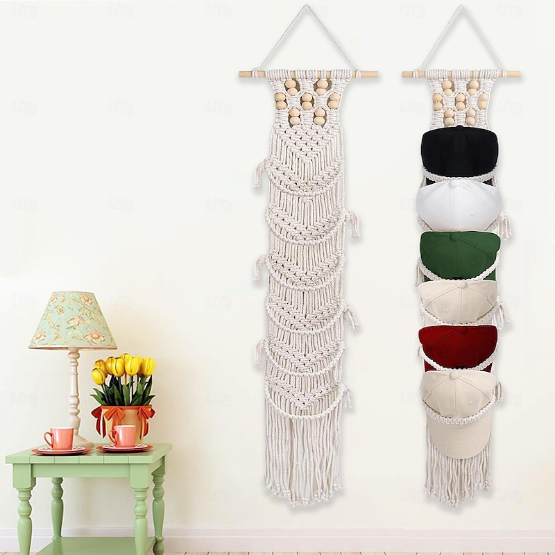 Bohemian Hat Holder Cotton Hanging Organizer For Caps And Scarves Tapestry Cap Holder Organizer Wall Decoration Caps Holder Organizer Hanging Hat Rack Storage Cap Holder Hat Display Rack Wall
