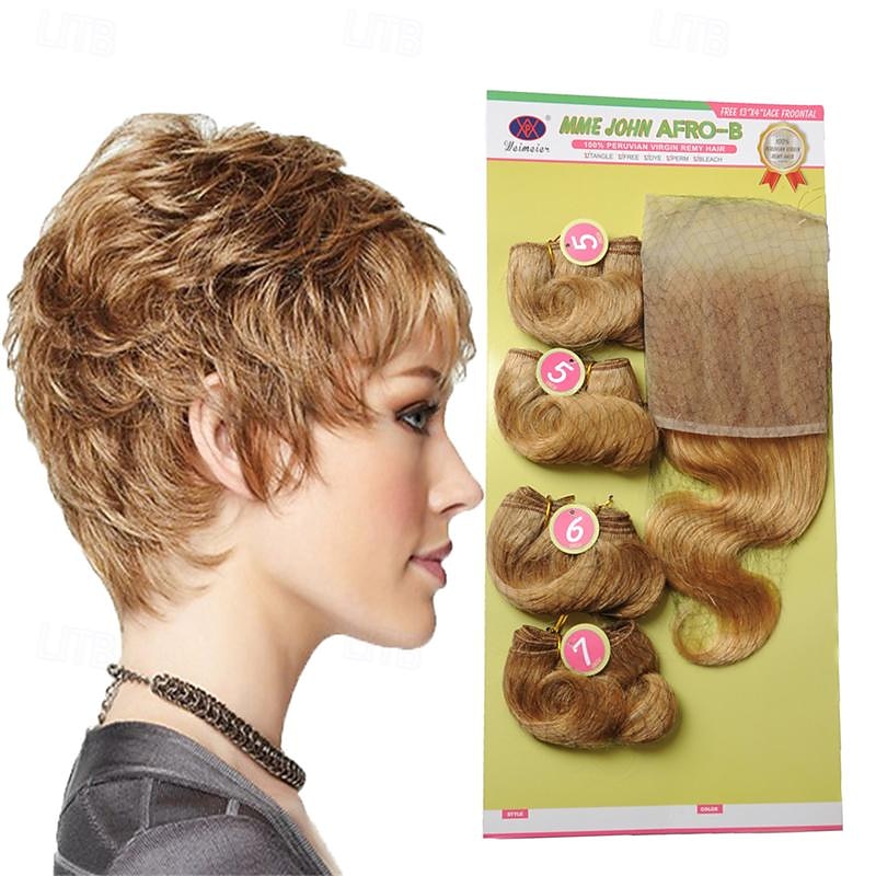 Weft Hair weave Afro-B 13*4 Front Lace Human Hair Virgin Human Hair 4 Bundles/pack Body Wave Blonde Black Brown Hair Extensions