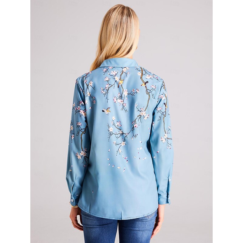 Women's Shirt Button Down Tunic Shirt Collar Long Sleeve Floral Print Green Purple Blue Casual Holiday Elegant Fashion Spring Summer3