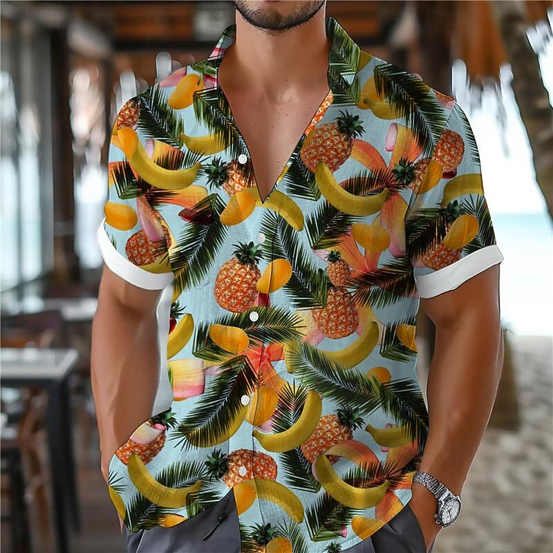 Men's Floral Pineapple Tropical Shirt Summer Hawaiian Shirt Aloha Shirt Short Sleeve Shirt Turndown Vacation Hawaiian Resort Style Outdoor Vacation Beach Yellow Royal Blue Blue S M L3