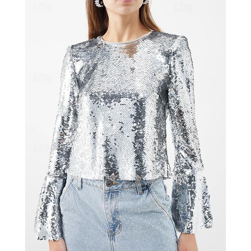 Disco 1980s Shiny Metallic Shirt Flare Cuff Sleeve Disco Sequins Fancy Dress Women's Carnival Masquerade Event / Party Pride Parade Pride Month Adults Shirt2