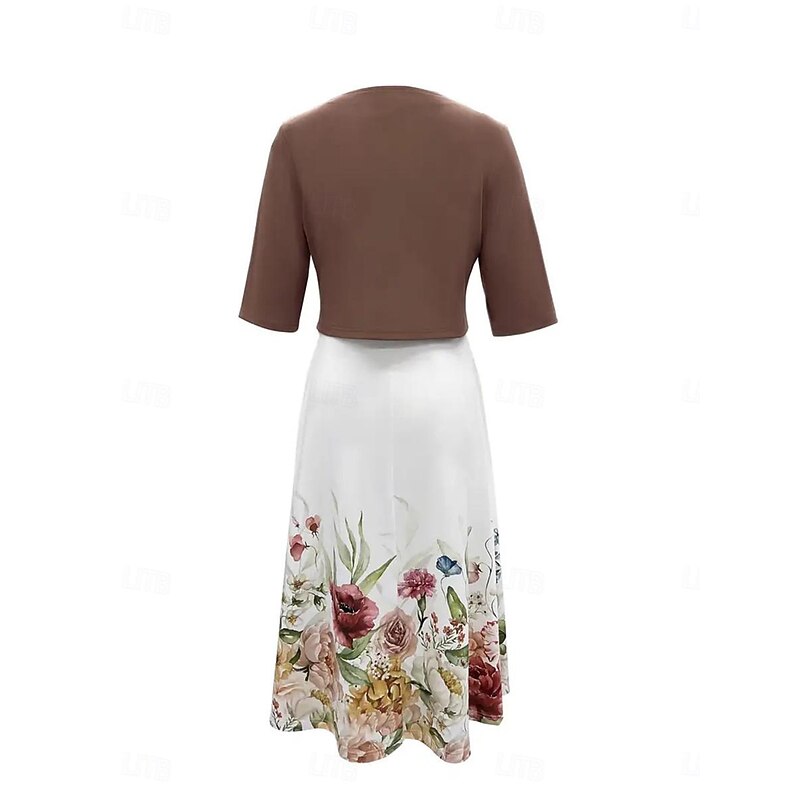 Women's Dress Set Casual Dress Swing Dress Print Dress Fashion Modern Floral Print Midi Dress Half Sleeve V Neck Outdoor Date White Royal Blue Blue Summer Regular Fit2