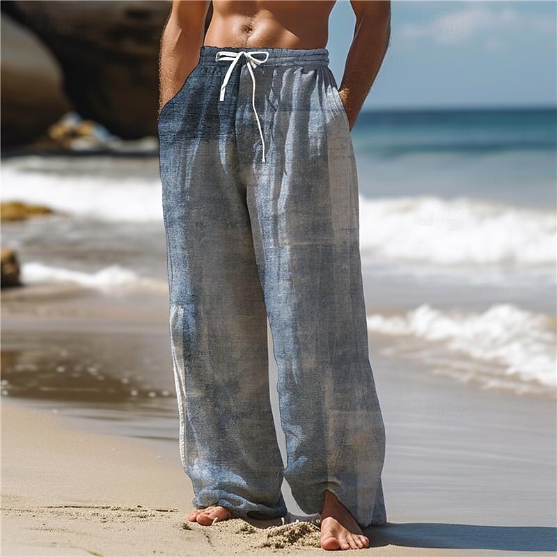 Men's Hawaiian Plaid Pants 3D Print Straight Leg Trousers Mid Waist Drawstring Elastic Waist Outdoor Street Holiday Summer Spring Fall Relaxed Fit