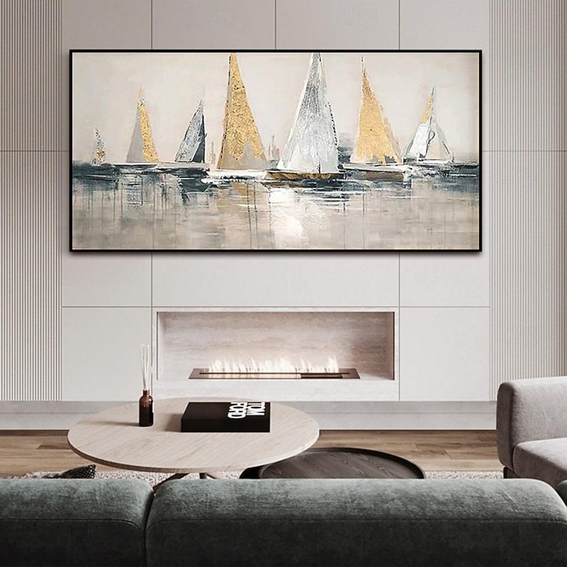 Abstract Sailboats Canvas painting hand painted Wall Art Nautical Oil Painting on Canvas handmade Modern Ocean painting Wall Art Large Seascape Sailboats  Painting for Living Room hotel decoration