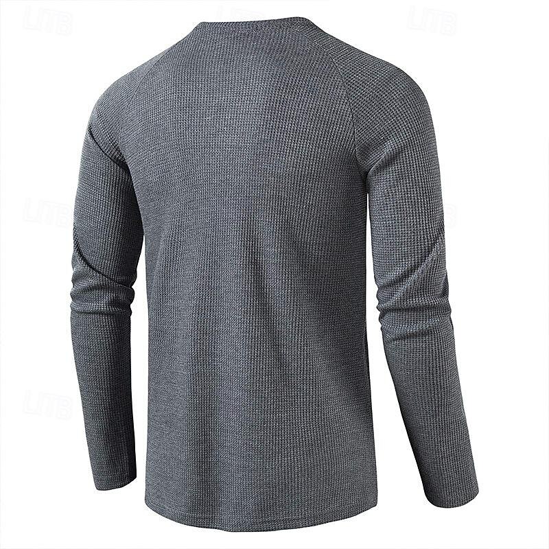 Men's Button T Shirt T Shirt Waffle Henley Shirt Henley Shirt Long Sleeve Henley Spring &  Fall Plain Fashion Designer Basic Vacation Street Going out Black White Red Top Tee for Men4