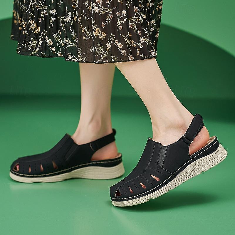 Women's Slip-Ons Orthopedic Sandals Outdoor Office Daily Low Heel Round Toe Closed Toe Casual Comfort PU Loafer Ankle Strap Black Brown Gray4