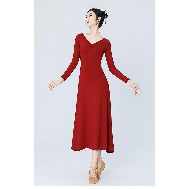 Latin Dance Ballroom Dance Dress Pure Color Women's Training Daily Wear Long Sleeve High POLY