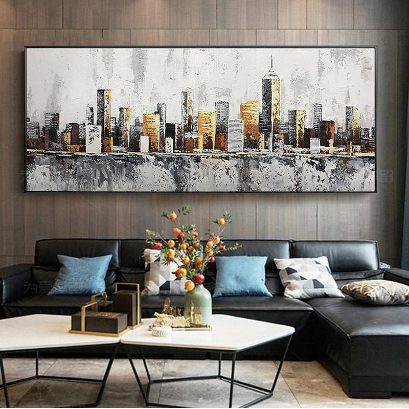 Large New York City Landscape painting hand painted Large urban art painting Urban Wall Art handmade New York Wall Art city art painting Hand-painted city painting3