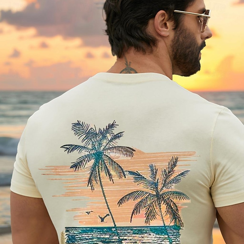 Men's Graphic Coconut Tree T Shirt Tee Top Short Sleeve T shirt Crew Neck Shirt Fashion Outdoor Casual Street Casual Daily Beige Spring & Summer Clothing Apparel S M L XL XXL3