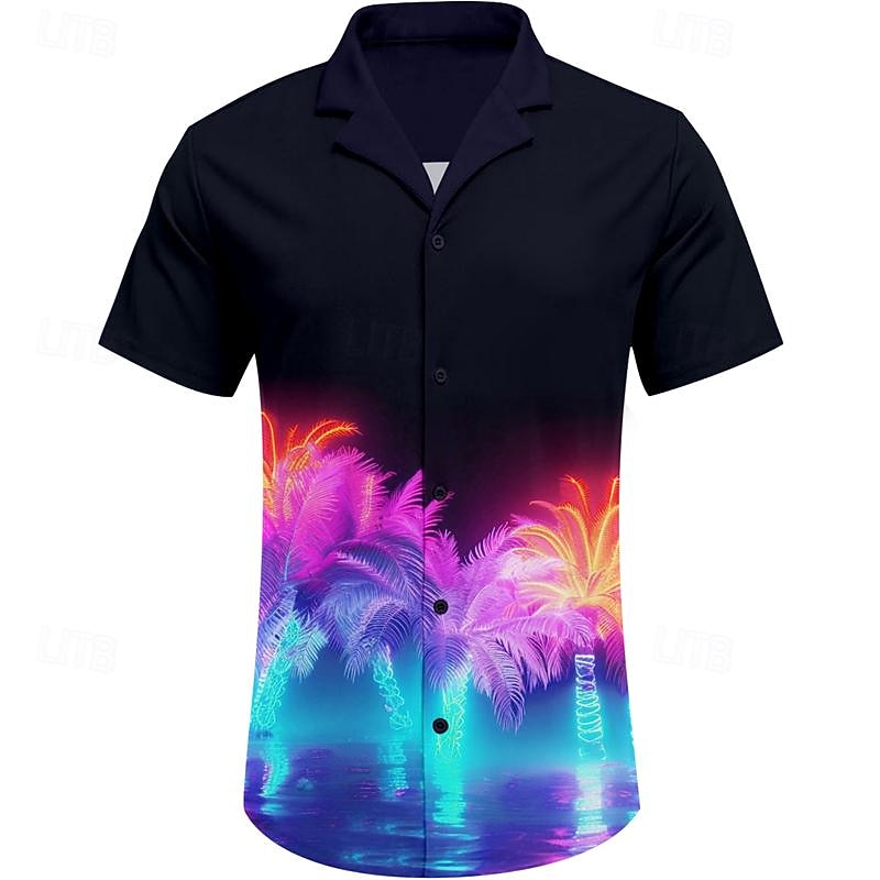 Men's Palm Tree Tropical Plants Shirt Summer Hawaiian Shirt Aloha Shirt Short Sleeve Shirt Cuban Collar Vacation Hawaiian Resort Style Vacation Holiday Beach Purple S M L2