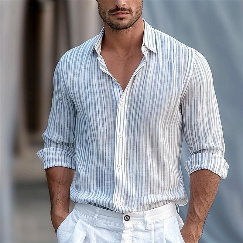 Men's Dress Shirt Printed Shirts Stripe Street Wear to work Royal Blue Blue Gray Long Sleeve Turndown Spring & Summer Clothing Apparel Print4