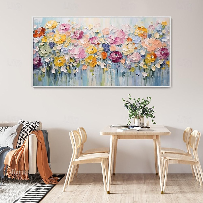 3D Spring Flower Oil Painting Hand painted Abstract Colorful Floral Planting hand painted Texture Artwork painting handmade Modern Natural Scenery painting for Living Room Wall Decor Gift4