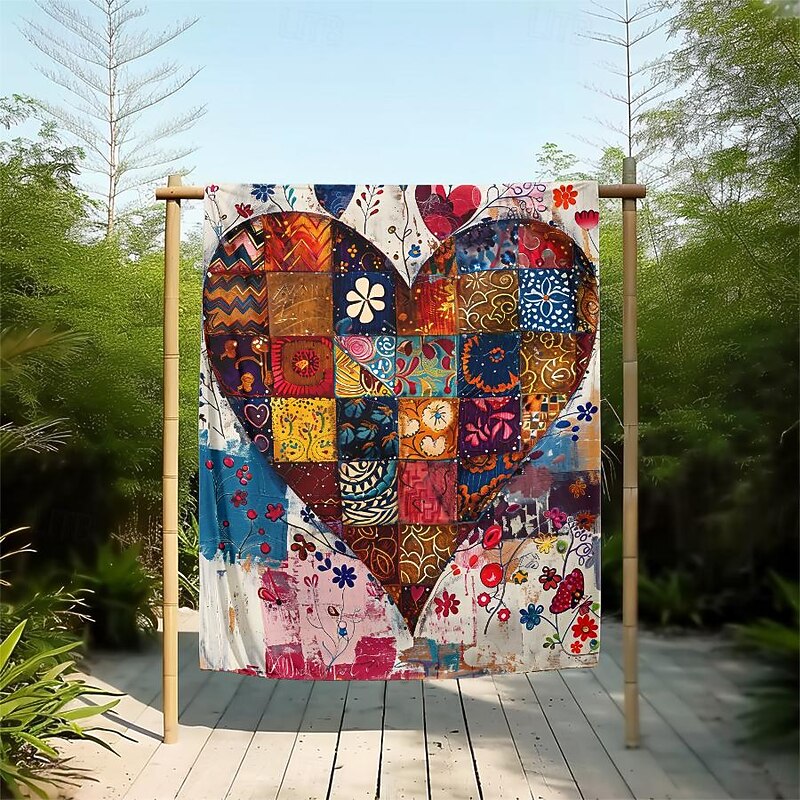 Patchwork Heart Pattern Throws Blanket Flannel Throw Blankets Warm All Seasons Gifts Big Blanket2