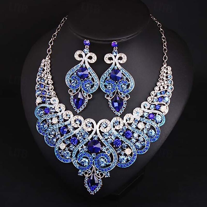 Jewelry Set 3pcs Rhinestone Alloy Earrings Necklace Women's Elegant Vintage Stylish Geometrical Geometric Jewelry Set For Wedding Party Special Occasion3