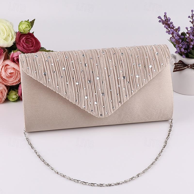 Women's Clutch Evening Bag Evening Bag Polyester Alloy Party Holiday Rhinestone Chain Solid Color Silver Almond Black2