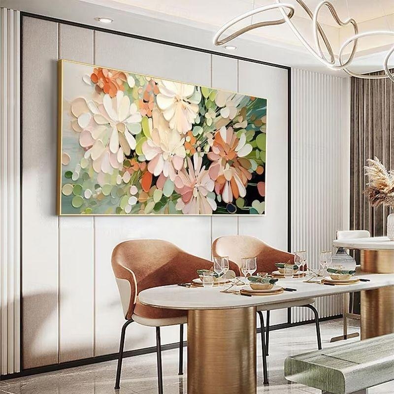 Handmade Oil Painting Canvas Wall Art Decoration 3D Palette Knife Flowers Cream Wind Warm Living Room Dining Bedroom Decorative painting for Home Decor Rolled Frameless Unstretched Painting4