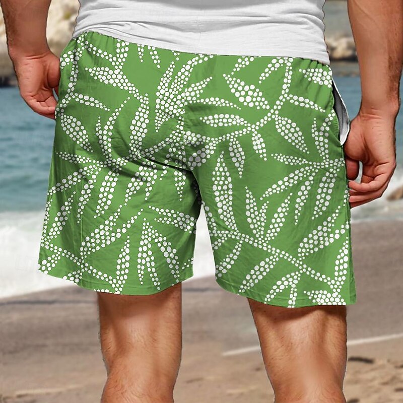 Men's Leaf Tropical Plants Swim Trunks Swim Shorts Board Shorts Mid Waist Vacation Hawaiian Holiday Vacation Holiday Beach Drawstring with Mesh lining Elastic Waist Designer Clothing Apparel2