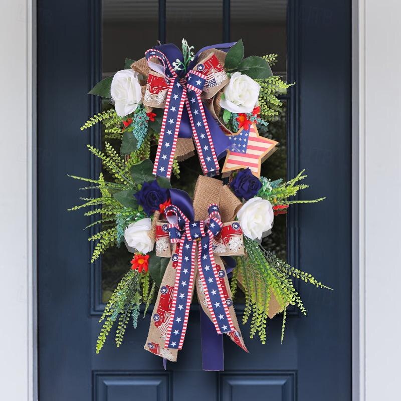Patriotic 4th of July Wreath for Front Door Independence Day USA Flag Red White Blue Door Outdoor Decoration Rustic Farmhouse Mesh Porch Decoration2
