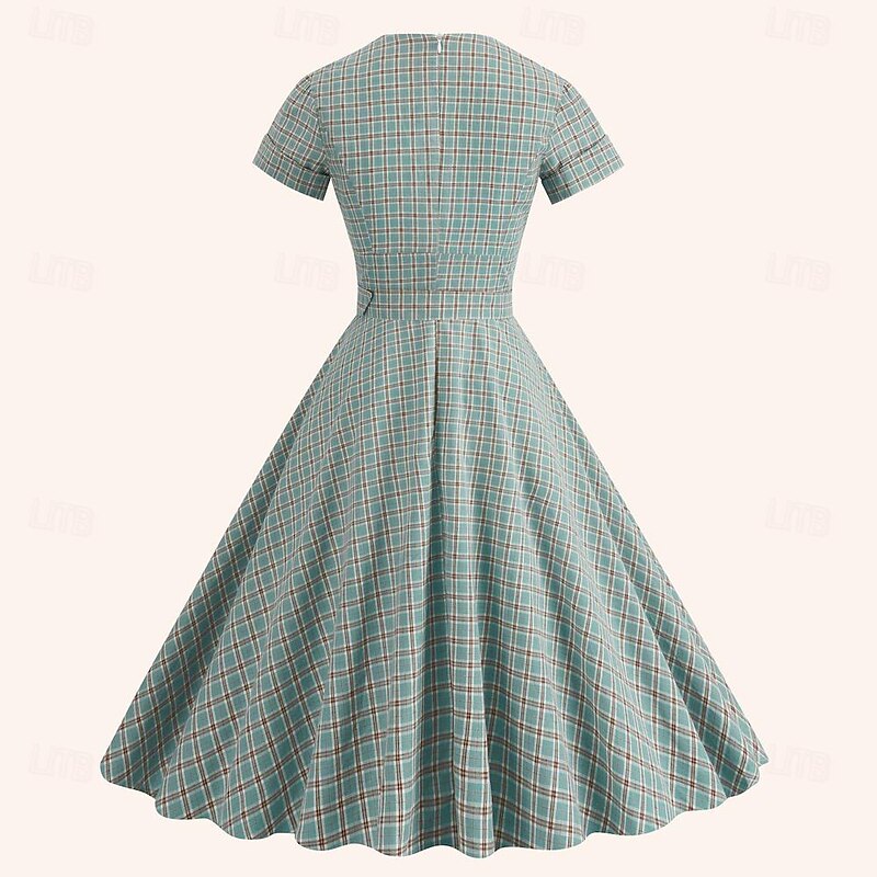 Retro Vintage 1950s Rockabilly Midi Dress Swing Dress Flare Dress Plaid Checkered Checkered Gingham Fancy Dress Women's Masquerade Masquerade Date Bachelorette Party Adults' Dress Homecoming Dresses4