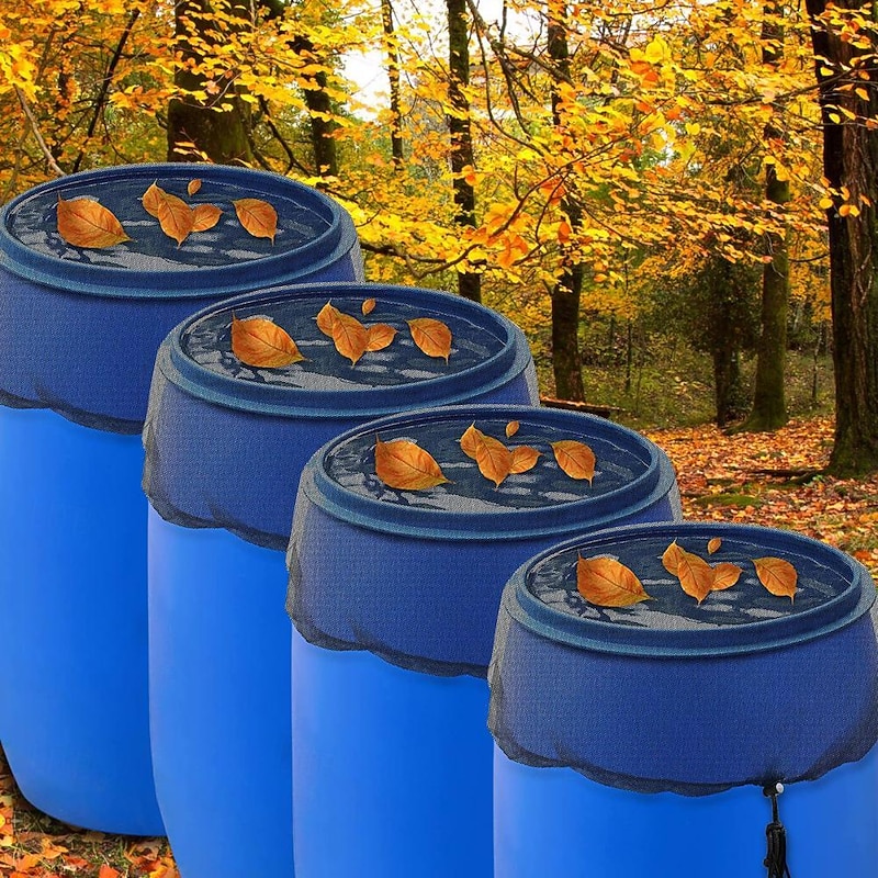 2Pcs Mesh Cover for Rain Barrels with Drawstring Water Collection Buckets Tank Protector Screen for Preventing Fallen Leaves in Outdoor Garden Eaves3