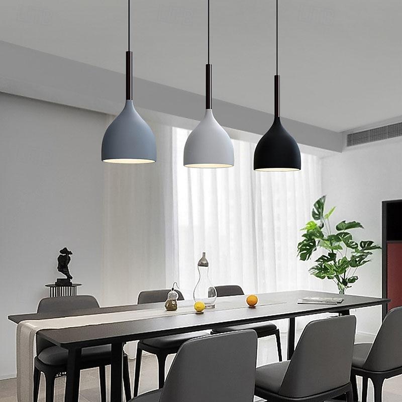 Teardrop-Like Room Pendant Light Metal 3 Bulbs Dining Ceiling Lighting with Linear Canopy in Black Chandelier for Dining, Living Room, Kitchen Island Hanging Lights 85-265V
