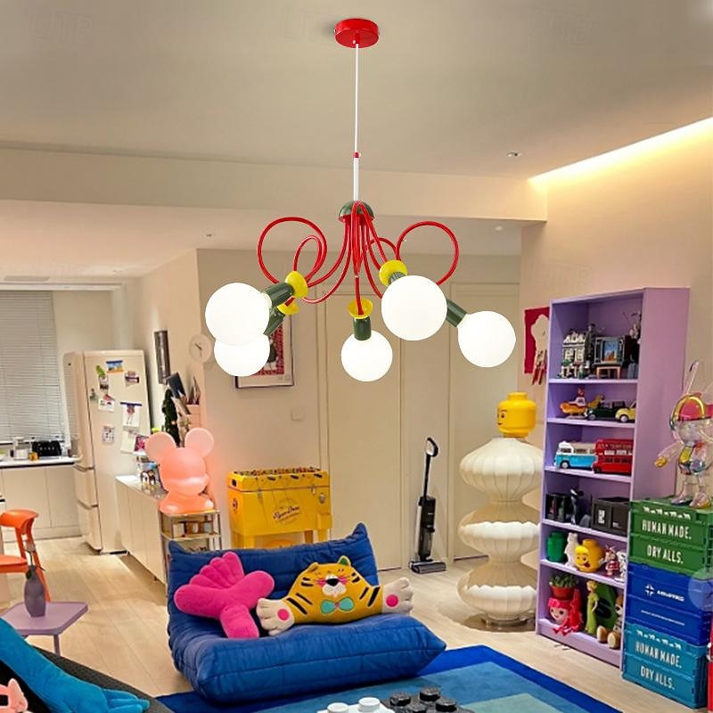 Children's Room Color Chandelier 3/5-Light Globe Glass Pendant Light Fixtures Adjustable Metal Ceiling Hanging Lamps for Dinning Room,Bedroom,Corridor Light Fixtures4