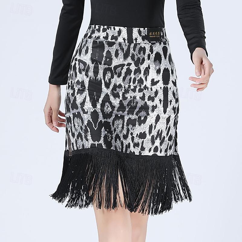 Latin Dance Ballroom Dance Skirts Leopard Print Printing Tassel Women's Performance Training High Milk Fiber